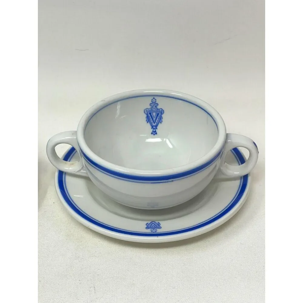 Vintage (2) Vanderbilt Hotel New York Double Handle Soup Cup Mayer China Crest